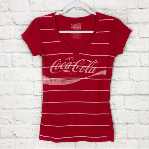 Coca Cola Tops - Coca Cola S Vintage Striped Graphic VNeck TShirt